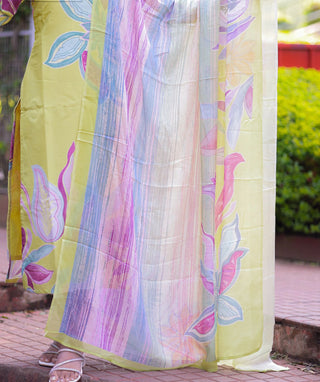 Elegant Pear Green Muslin Shimmer Kurti with Shawl