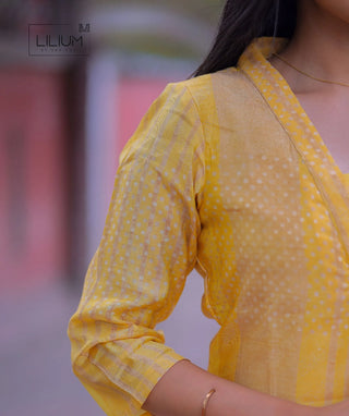 Yellow Muslin Silk Kurti - Casual Geometric Dress
