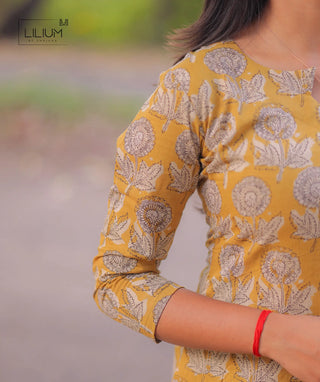 Saffron Soul Cotton Kurti with Open Slit & 3/4th Sleeves