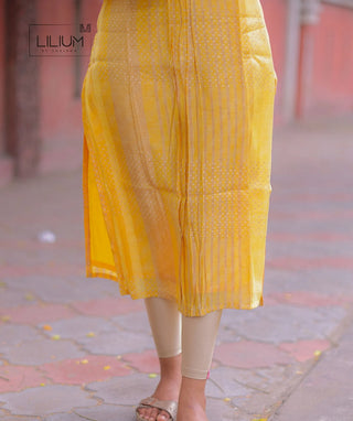Yellow Muslin Silk Kurti - Casual Geometric Dress