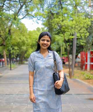 Pastel Blue Shimmer Muslin Kurti - Casual Elegance