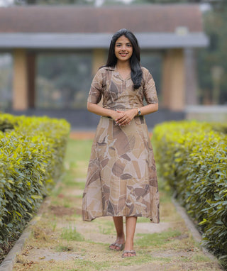 Elegant A-Line Dusty Brown Muslin Dress