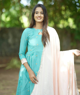 Sapphire Blue Anarkali Set with Embroidery | Traditional Wear