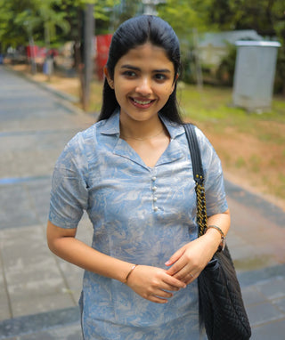 Pastel Blue Shimmer Muslin Kurti - Casual Elegance