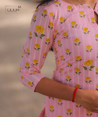 Pinky Mellow Cotton Kurti with Open Slit & 3/4th Sleeves
