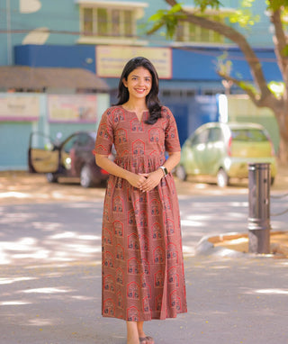 Maple Brown Cotton Maxi Dress – Casual Style