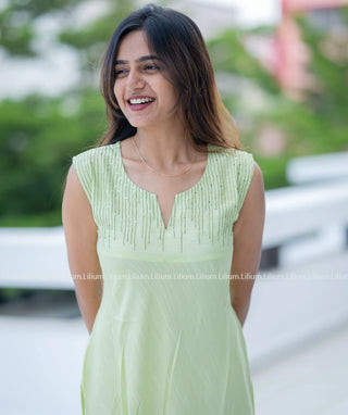 Elegant Light Green A-Line Kurti with Embroidery - Festive Wear