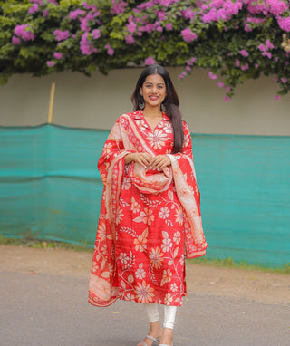 Carmine Red Kurti Shawl in Khadi Tussar Silk