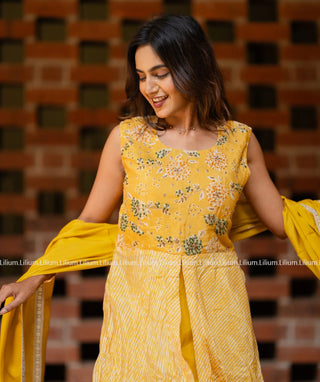 Yellow Muslin Silk Sharara Set for Festive Wear