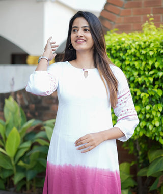 White & Pink Ombre Linen Cotton Kurti – Casual Wear