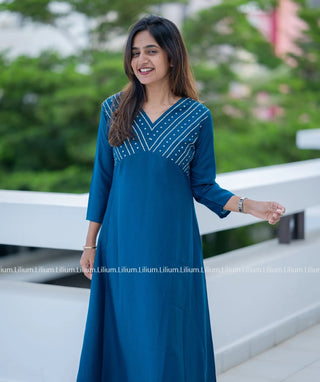 Navy Blue Poly Cotton A-Line Kurti
