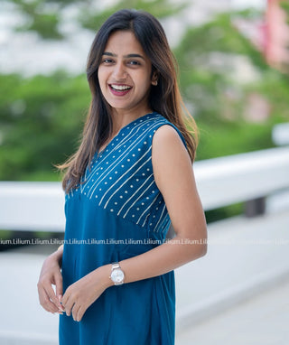 Navy Blue Poly Cotton A-Line Kurti