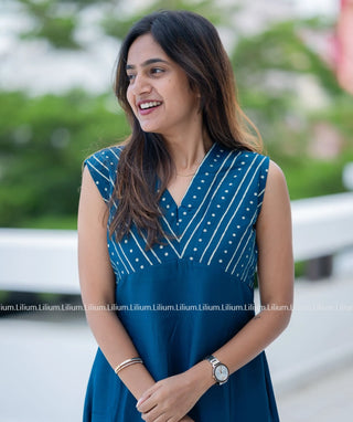 Navy Blue Poly Cotton A-Line Kurti