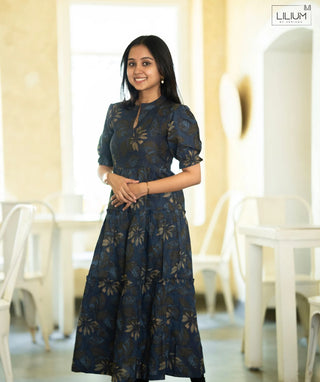 Ink Blue Handblock Cotton Maxi – Elegant & Breathable