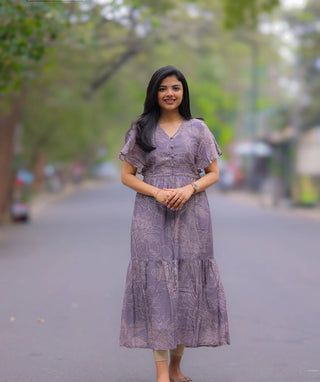 Faded Purple Maxi Dress in Pure Muslin – Casual Elegance