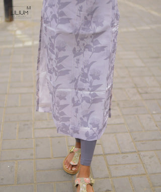 Elegant White & Grey Abstract Muslin Silk Kurti