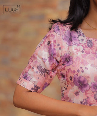 White & Pink Blossom Chanderi Silk Kurti – Casual Elegance