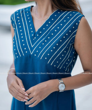 Navy Blue Poly Cotton A-Line Kurti