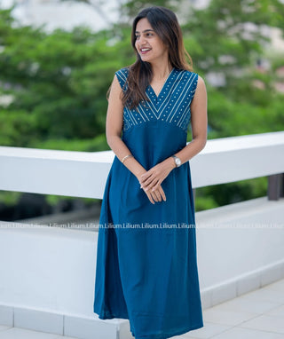 Navy Blue Poly Cotton A-Line Kurti