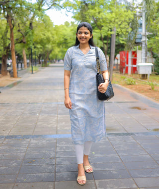 Pastel Blue Shimmer Muslin Kurti - Casual Elegance