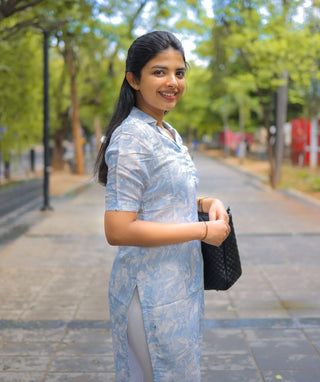 Pastel Blue Shimmer Muslin Kurti - Casual Elegance