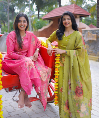 Elegant Pink Tissue Silk 3-Piece Festive Wear Set