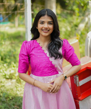 Festive Maxi Dress in Light & Dark Pink Chanderi Silk