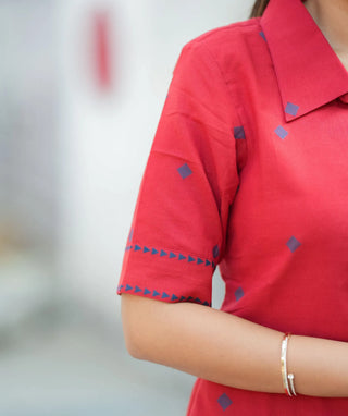Crimson Red Cotton Handloom Co-ords with Pockets