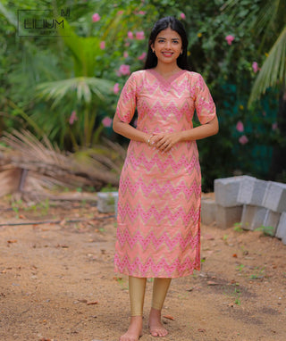 Sparkling Rose Banaras Silk Kurti Front View