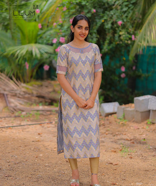 Shimmering Moon Banaras Silk Kurti Front View