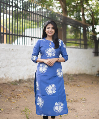 Cerulean Bloom Muslin Kurti Front View