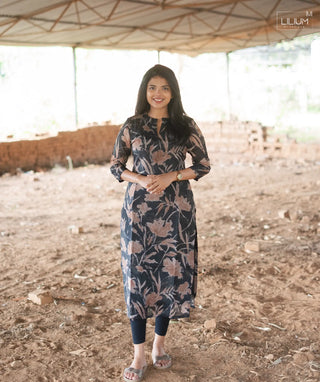 Obsidian Petal Organza Kurti for Women