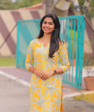 Yellow Cotton Kurti for Women