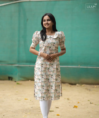 Front view of Grey Wisteria cotton kurti
