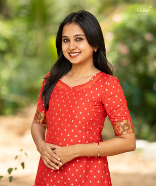 Elegant red silk kurti with elbow sleeves