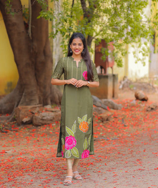 Verdant Charm muslin silk kurti for women