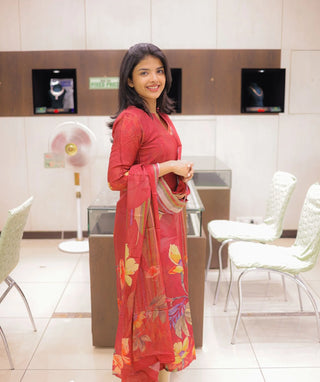 Russet Red A-Line Kurti with Shawl – Casual Wear