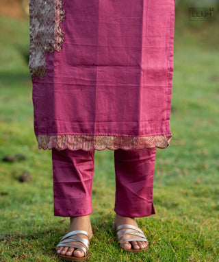 Mulberry Wine Blossom Hand Embroidered Muslin 3PC Set