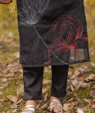 Midnight Onyx Black Hand Embroidered Organza 3 Piece Set