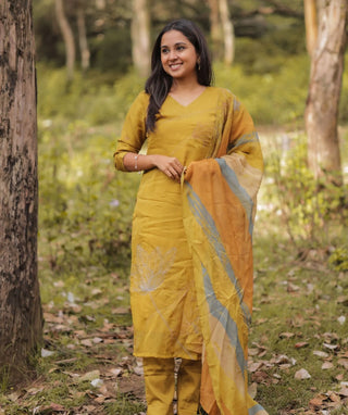 Golden Mustard Aura Embroidered Organza 3 Piece Set