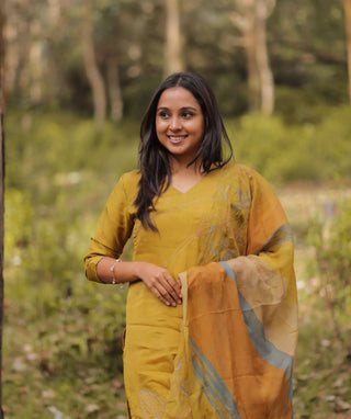 Golden Mustard Aura Embroidered Organza 3 Piece Set