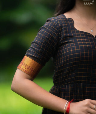 Charcoal Noir Cotton Handloom Maxi with Gold Weave