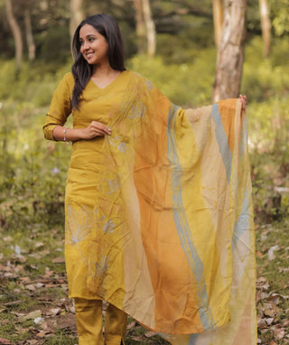 Golden Mustard Aura Embroidered Organza 3 Piece Set