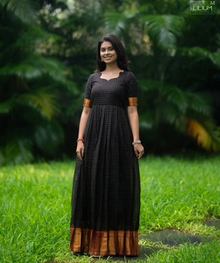 Charcoal Noir Cotton Handloom Maxi with Gold Weave