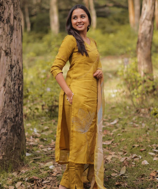 Golden Mustard Aura Embroidered Organza 3 Piece Set