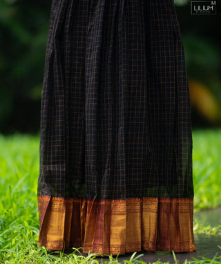 Charcoal Noir Cotton Handloom Maxi with Gold Weave