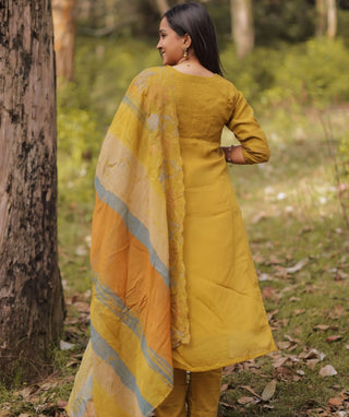 Golden Mustard Aura Embroidered Organza 3 Piece Set