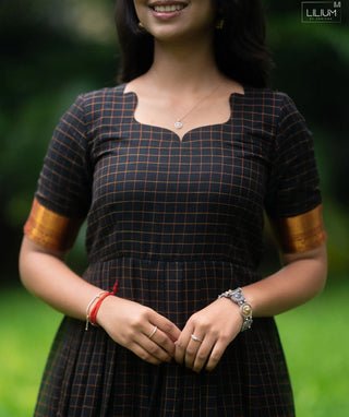 Charcoal Noir Cotton Handloom Maxi with Gold Weave