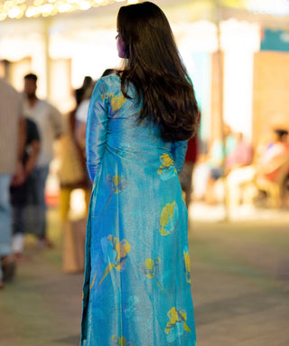 Aqua Marine Shimmer Tissue Kurti – Elegant Casual Wear