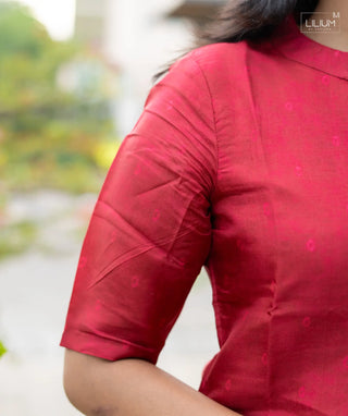 Bordeaux Bloom Chanderi Kurti with Shawl – elbow Sleeve Elegance